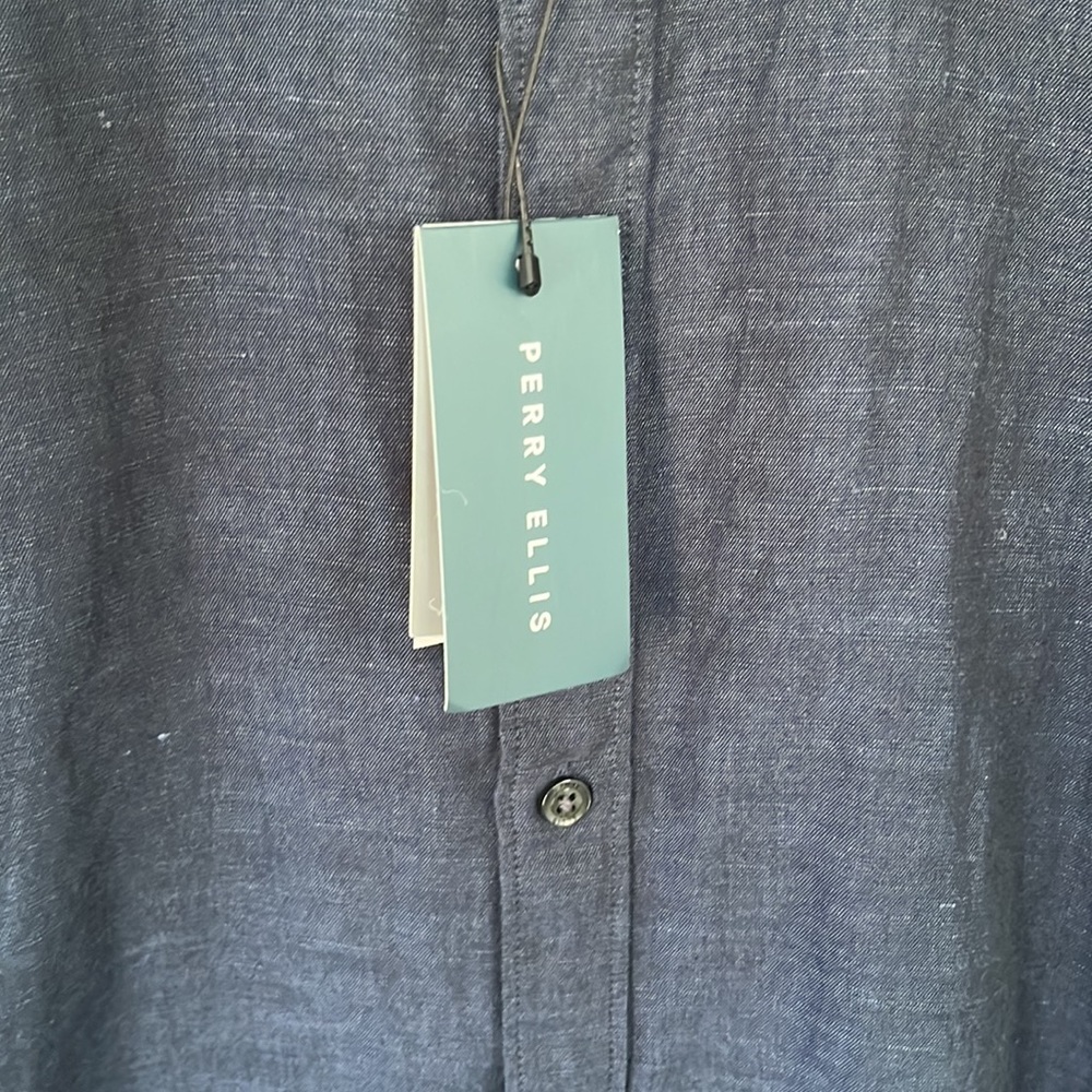 Perry Ellis Button Down Short Sleeve, Men’s Size Medium, Navy Blue, NWT, Linen - Picture 4 of 8